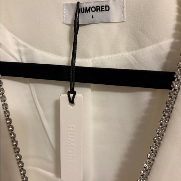 Rumored Disco White Mini Dress with Rhinestone Bow Size L NWT - Picture 2 of 6